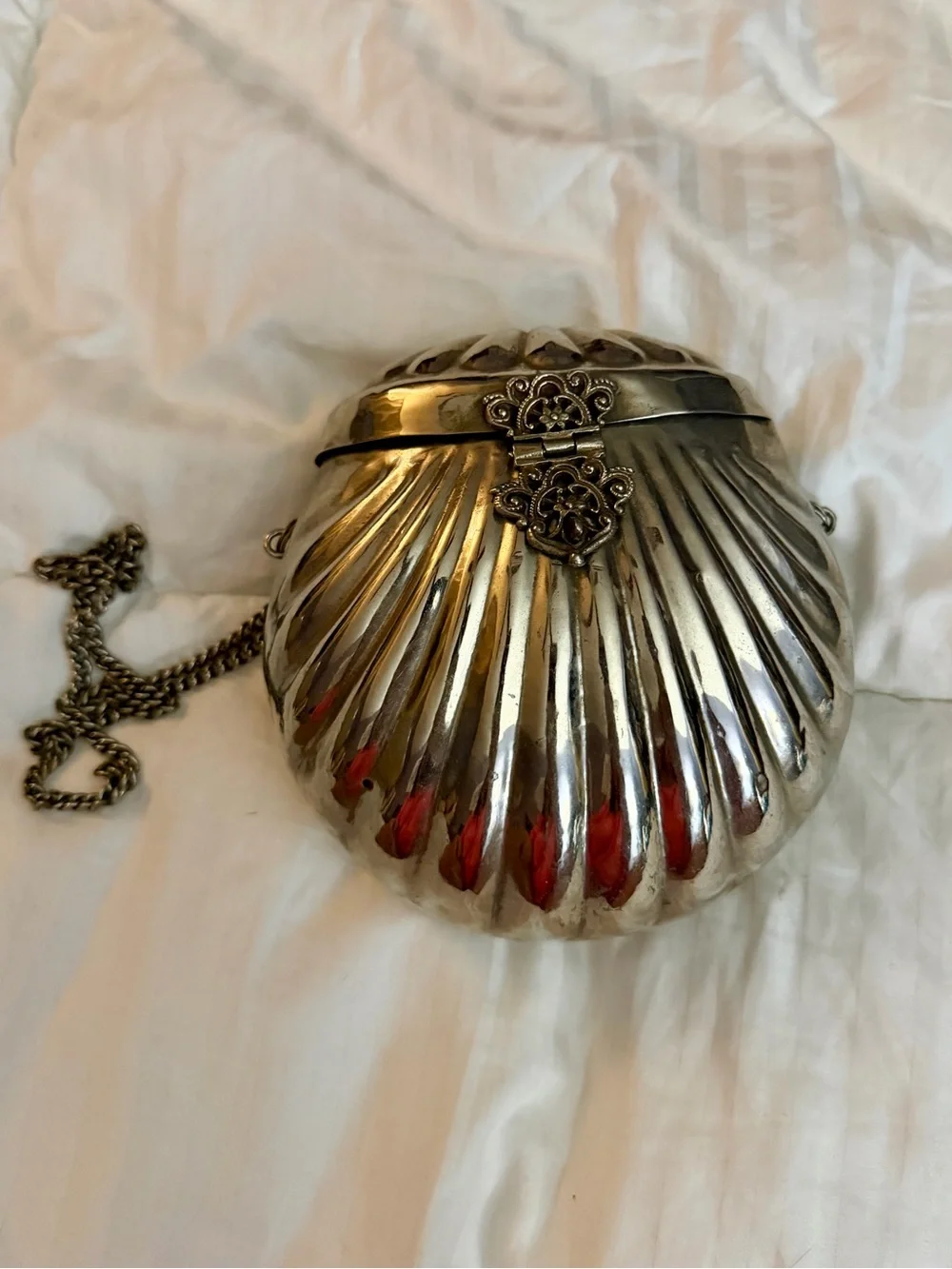 Antique 1920s Vintage Brass Clamshell Victorian Style Boho Handbag Purse